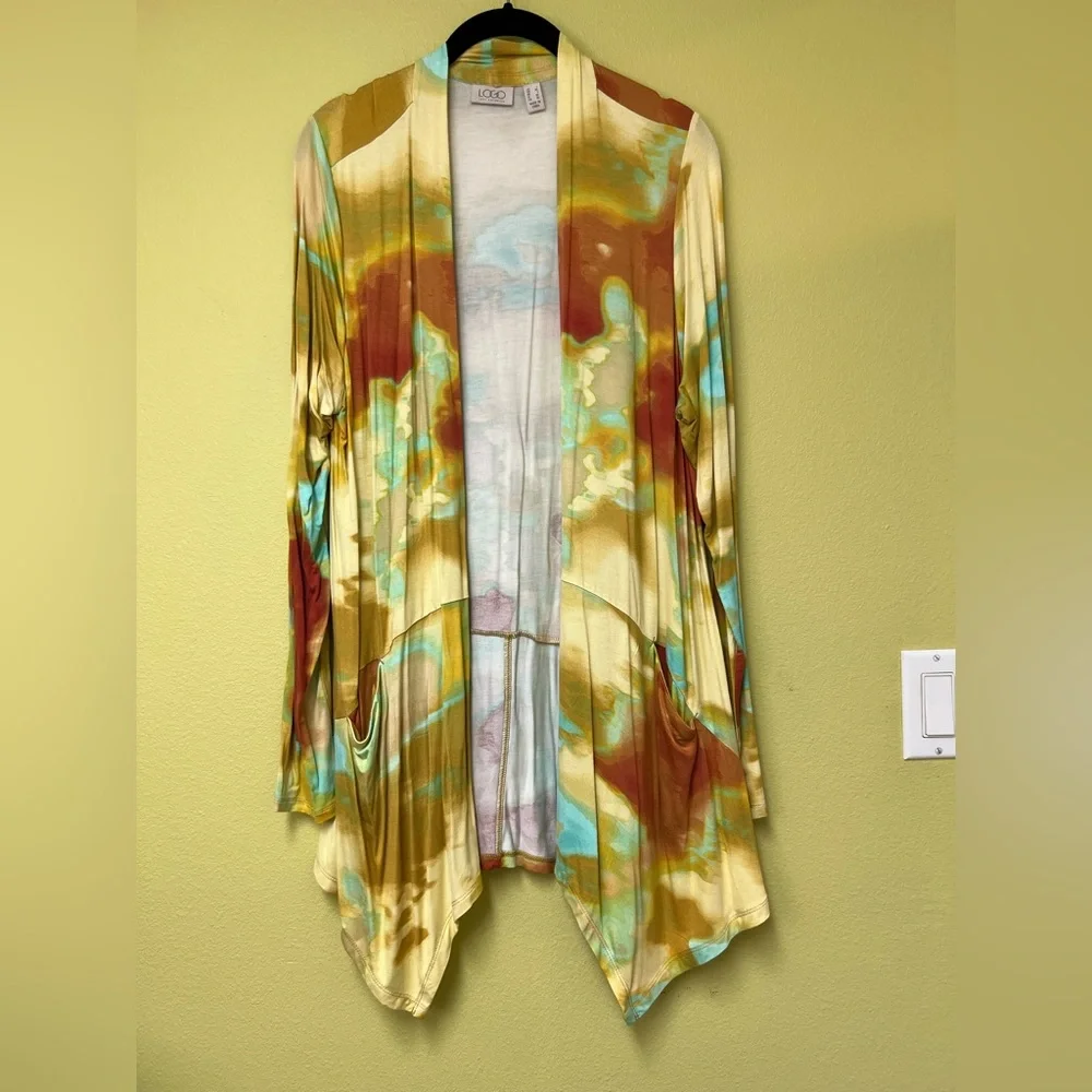 LOGO by Lori Goldstein Yellow and Green Cardigan - Picture 1 of 11